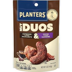 PLANTERS Nut Duos, Flavored Nuts Snack Pack - Cocoa Cashews & Espresso Hazelnuts 5oz Pack Of 3, Best By: 06/22/2025
