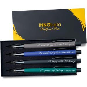 InnoBeta 40th Birthday Gifts for Men, Women, Ballpoint Pen Set of 4, Funny Birthday Gifts for Friends - 40 Years of Being Awesome