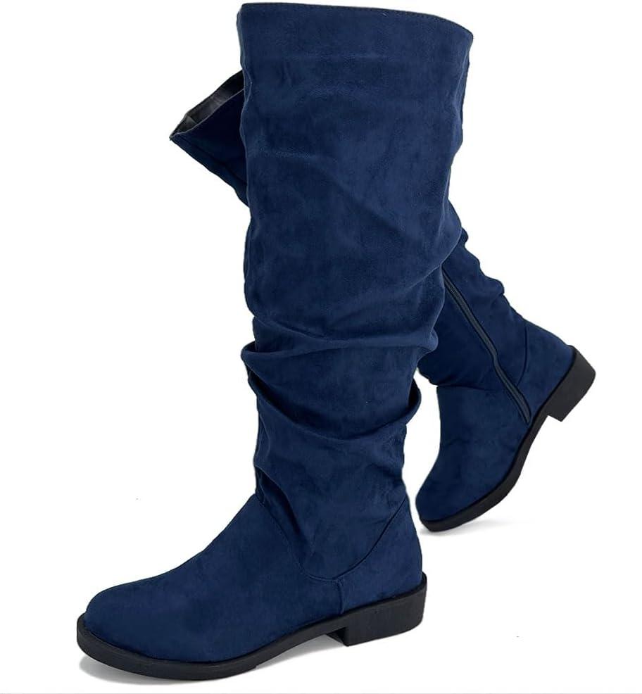 YING LAN Women's Wide Calf Knee High Boots,Width Zipper Slouchy Low Heel Tall Boots (10)