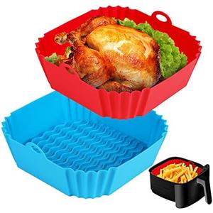 Boribim 1PCS Square Silicone Air Fryer Liners - 8 Inch Reusable Air Fryer Pot - Air Fryer Accessories - Air Fryer Inserts for 4 to 7 QT Oven Microwave Accessories (Red)