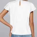 PRETTYGARDEN Business Casual Tops for Women Blouses Dressy 2026 Summer Short Sleeve Ruffle Satin Work Office Attire (White, L)