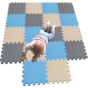 MQIAOHAM Children Puzzle Mat Play Mat Squares Play Mat Tiles Baby Mats For Floor Puzzle Mat Soft Play Mats Girl Playmat Carpet Interlocking Foam Floor Mats For Baby Blue Beige Grey 107110112 (871721cm)