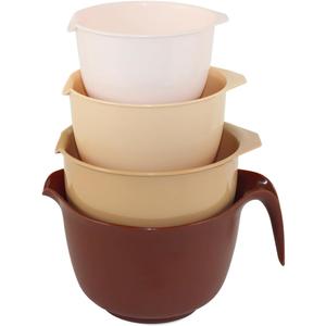 Glad Mixing Bowls with Pour Spout, Set of 4 - Nesting Plastic Bowls (1.2qt, 1.9qt, 2.8qt, and 3qt with Handle) - Non Slip Base, Dishwasher Safe Kitchen Cooking and Baking Supplies, Beige