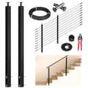 Muzata 5-10FT Modular Black Side Mount Cable Railing Kit 36 Inch 2 Stair Post Kit Complete Set Cable Railing System for Stairs Length Adjustable with Paper User Guide (No Handrail) RWF1 BA4S