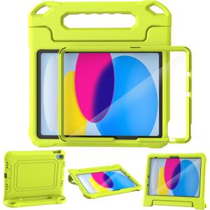 YIHE Kids Case for iPad (A16) 11th Generation 11 Inch 2025 & iPad 10th Generation 10.9 inch 2022, with Built-in Screen Protector and Handle Stand, Full Body Shockproof Protective Cover, LightYellow