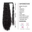 Long Corn Wave Ponytail Extension Magic Paste Heat Resistant Wavy Synthetic Wrap Around Ponytail Black Hairpiece for Women (22 Inch, 22 Inch-Black)