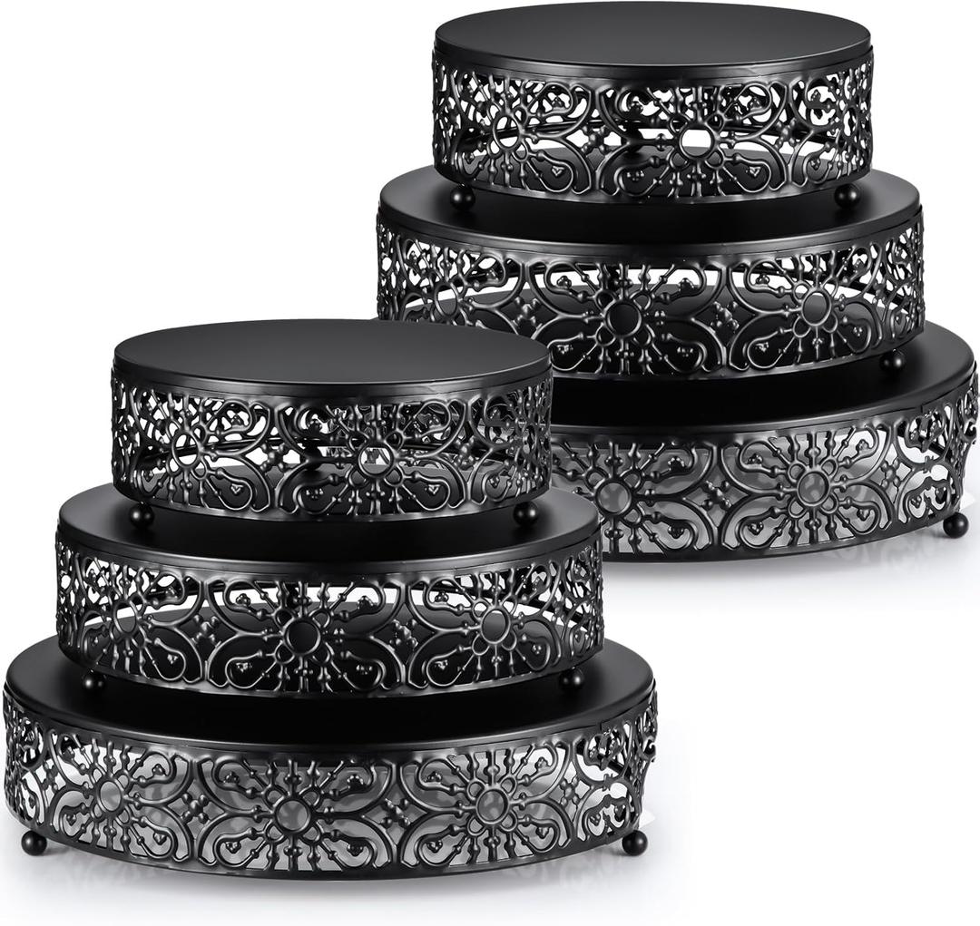 Lallisa 6 Pack Black Cake Stand Set Round Wedding Cake Stand 8" 10" 12" Decorative Metal Dessert Table Display Set Cupcake Holder Pastry Candy Display Plate for Wedding Birthday Party(Black)