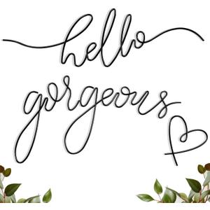 Hicarer Hello Gorgeous Metal Wall Art Decor Minimalist Decoration Metal Hello Gorgeous Decorative Sign for Living Room Office Bedroom Hotel Home Wall Decoration(Black,Classic Style)