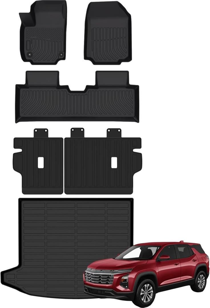 Marretoo Floor Mats for Chevy Chevrolet Equinox 2025 Floor Mats & Cargo Liner with Backrest Mat Full Set All Weather Protection TPE for Equinox Accessories(Not for EV)