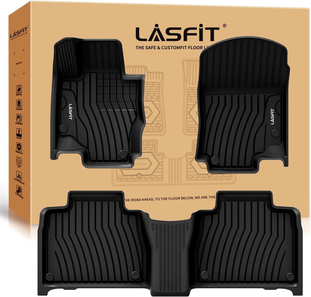 LASFIT Floor Mats for Mercedes Benz GLE SUV 2020-2026 350/450/ 53 AMG (Not Fit Coupe; Fit 5 Seats), All Weather TPE Anti-Slip Floor Liners Custom Fit GLE Car Mats, 1st & 2nd Row Set, Black