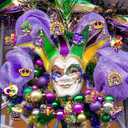 36pcs Mardi Gras Ornaments for Tree,Wooden Purple Yellow Green Hanging Decorations Car Crown Mask Gnome Decor Home Carnival Holiday Party Favors