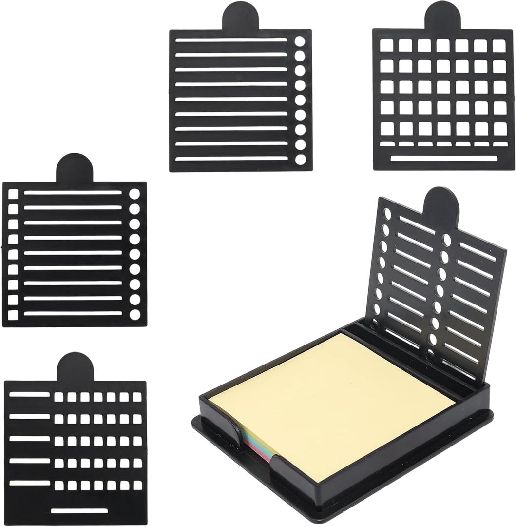 Sticky Note Stencil and Holder Sticky Note Holder with 5 Templates for 3x3 Inch Sticky Notes Reusable Stick Notes Dispenser for to-Do Lists Home Office, Black