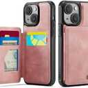 Vinich for iPhone 15 Wallet Case with Card Holder, RFID Blocking Credit Slots Kickstand Shockproof Phone Cover Fit for iPhone 15 6.1" Rose Pink