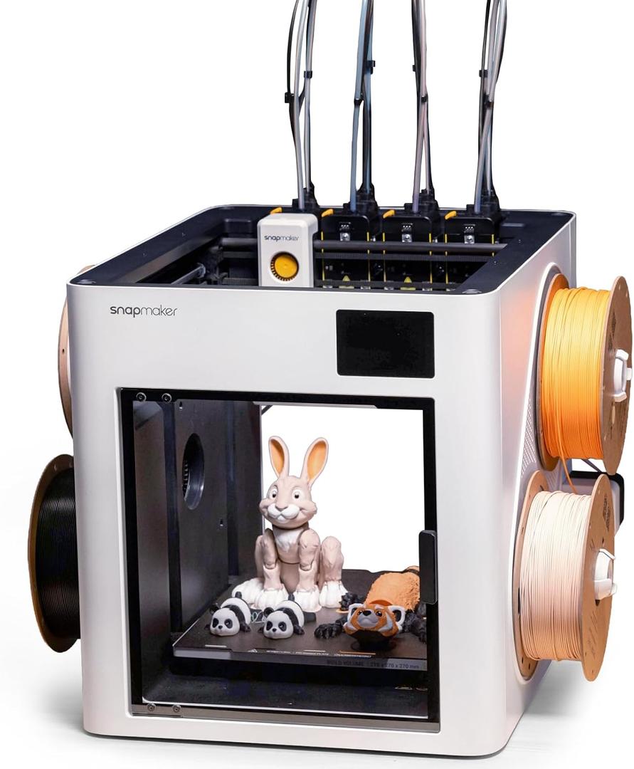 Snapmaker U1 3D Printer,4-Toolhead with 5s Toolchanger,Multi-Color Printing
5X Fast Printing,Minimal Purge,Multi-Material Printing,Smart Calibration,Model Library,Beginner Friendly,Auto Filament System