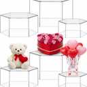 Jerify 6 Pcs Acrylic Risers Display Stands, 5.91'' 5.12'' 3.54'', Clear Hexagon Nesting Pedestal Shelf with Hollow Bottom for Tabletop Jewelry Display, 3 Sized