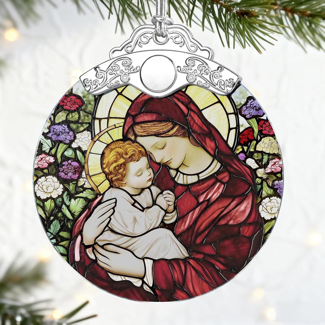 4 x Christian Gifts: Virgin Mary Stained Glass Ornament | Christmas Ornaments & Religious Ornament (Christmas Tree Decorations), Christian Holiday Decor, Religious Gifts & Xmas Gift