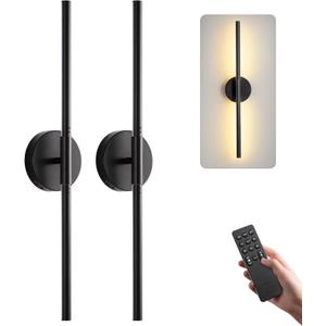 Battery Operated Wall Sconces Set of 2, Rechargeable LED Wall Lights with Remote & Touch Control, 350 Rotatable, 30 Inch Black Dimmable & Timer Modern Wireless Wall Lamps for Bedroom Living Room, 30inch-2 Pack