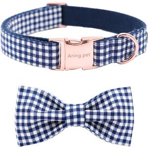ARING PET Bowtie Dog Collars Adjustable Collar with Bow Tie for Puppy Small Medium Large Boy Girl Dogs-Size M Length 13.5-22" (Plaid Navy)