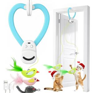 Interactive Cat Toys for Indoor Cats: Automatic Flying Bird Feather Wand Chase Exercise Enrichment Stimulation, USB Rechargeable Durable Safe Hanging Toy for Bored Kittens Adult Multi Cat Households (Blue)