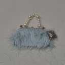 Ostrich Feather Evening Bags Fluffy Clutches for Women, Vintage Pearl Purse Tote Bag for Bridal, Banquet, Party Blue (8.5"*1.2"*8"(22CM*4CM*20CM))
