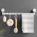 LUXEAR Suction Cup Towel Bar, 24 inches Adjustable Towel Rack Holder, No Drill & Removable Bathroom Towel Holder with 5 Sliding Hooks, Wall Mounted Towel Hanger for Shower Room, Kitchen, Door  White