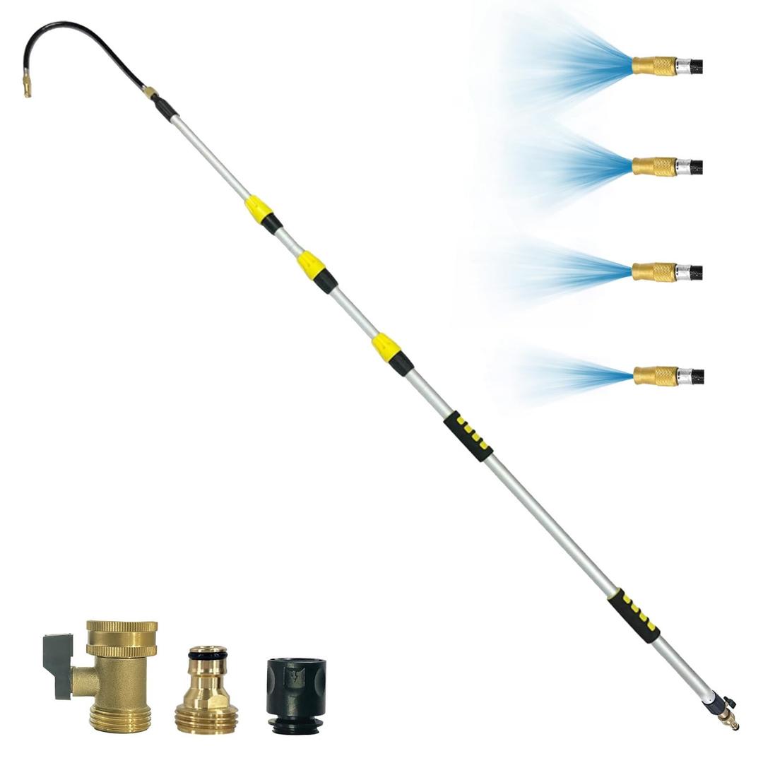Buyplus 16FT(24FT Reach) Telescopic Gutter Cleaning Tools from the Ground, Long Reach Gutter Cleaner Wand with Hose Attachment, Rain Gutter Cleaner Tool with Extension Pole for 2nd Story House