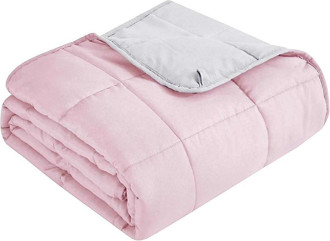 Topcee Weighted Blanket for Adults (20 lbs, 60" x 80") Queen Size Soft Cooling Heavy Blanket Sleeping, Apply to 190-210 lbs Body, Thick Breathable Blanket with Glass Bead, Easy Care (15-pink&light Grey)