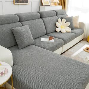 Couch Cushion Covers, Sectional Sofa Shape,Washable Chaise Lounge Cover with Elastic Bottom (1 Piece , Grey), 23 x 22