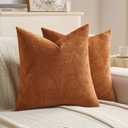 FUTEI Pack of 2 Velvet Throw Pillow Covers 26x26 Inch, Rust | Elegant Embossed Leaf Pattern Design,Side Hidden Zipper,Machine Washable,Pill-Resistant,Colorfast,Insert Not Included.