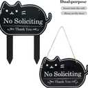 No Soliciting Sign for House Funny Metal No Soliciting Yard Sign, Two Methods to Use,No Solicitation Sign for Home and Business(Black, Cat)