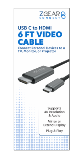 Zgear USB C To HDMI 6 Ft Video Cable