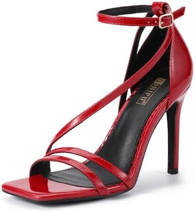 IDIFU IN4 Strappy Heels for Women Sexy High Stiletto Square Open Toe Heels Dress Shoes for Women Dressy Wedding Prom Bridal Bridesmaid Shoes Ankle Strap Heeled Sandals Comfortable Cute Trendy Heels Size 7.5