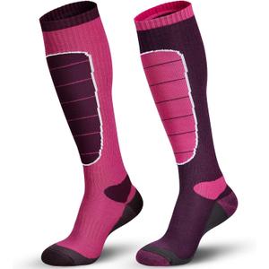 Hylaea Merino Wool Ski Socks, Cold Weather Socks for Snowboarding, Snow, Winter, Thermal Knee-high Warm Socks, Hunting (Medium, Pink Rose Red (2 Pairs))