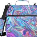 3 Ring Binder Zipper Binders Purple Laser Expanding File Folder Bag with Shoulder Strap