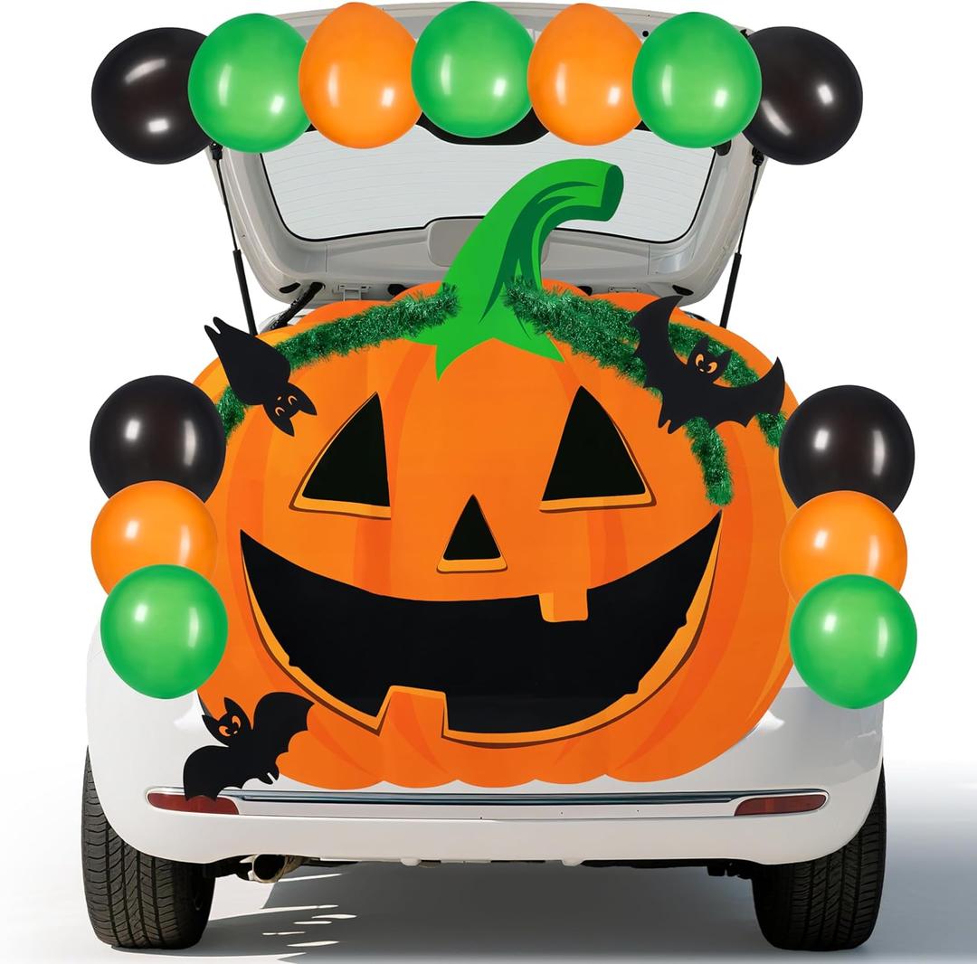 JOYIN Halloween Pumpkin Car Decorations Kit with Pumpkin, Bat Cutouts and Balloons, Halloween Trunk or Treat Decorations for SUV Party Supplies Car Archway Garage