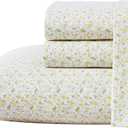 Laura Ashley - Full Sheets, Cotton Percale Bedding Set, Lightweight & Breathable Home Decor, Dorm Room Essentials (Evie Yellow, Full)