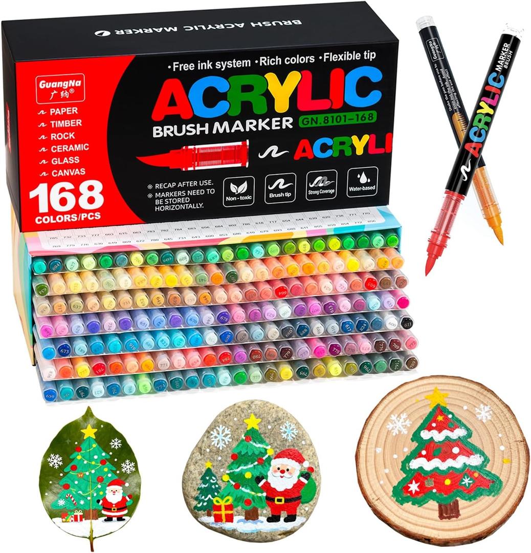 Acrylic Paint Markers Pens, 168 Vivid Colors Acrylic Markers Set,Direct Liquid Type, Stackable Color, Odorless Soft HeadMarkers for SchoolTooli Art Fabric & Creative Crafts (168)
