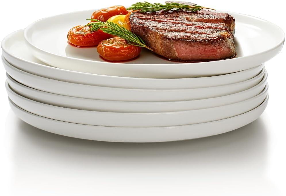 AISBUGUR White Dinner Plates with Lip Edge Set of 6, Salad Plate, 8-inch Ceramic Dessert Plates for Kitchen, Microwave & Dishwasher Safe, Scratch Resistant, Great Gift