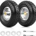 4.10/3.50-4 Flat Free Tire and Wheel, 2 Pack 10" Solid PU Heavy Duty Tires with 300LB Load Capacity, 5/8" Axle Bore Hole & 2.2" Offset Hub for Wagon Dolly Garden Cart Wheelbarrow Parts