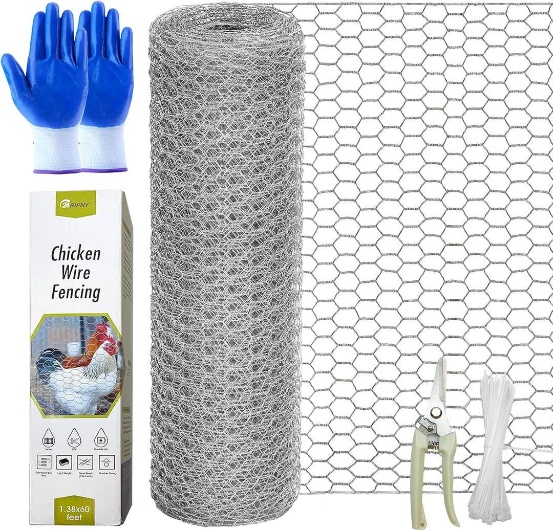 Chicken Wire Fencing, 24 Rifny 16.5 Inch x 80 Feet Chicken Wire Mesh Roll for Garden Plants, 0.6 Inch Mesh Hexagonal Galvanized Metal Poultry Wire Netting for Chicken Coop Rabbit Dogs Barrier