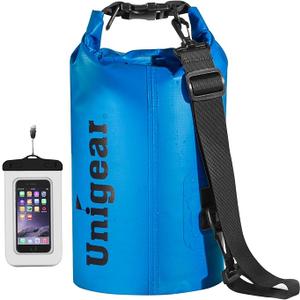 Unigear Dry Bag Waterproof, 2L/5L/10L/20L/30L/40L Floating and Lightweight Bags for Kayaking, Boating, Fishing, Swimming and Camping with Waterproof Phone Case (Light Blue, 2L)
