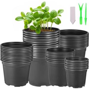 60 Pack Nursery Pots for Plants, 3.5/ 4/ 5/ 6/ 7 Inch Plastic Nursery Pots for Plants with Drainage Holes, Seed Starter Garden Pot for Planting, Transplanting, Flower, Succulents, Cuttings