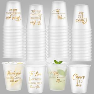 Yungyan 60 Pcs Wedding Frosted Plastic Cups Bulk 12 oz Clear Wedding Cups for Reception Disposable Cheer to Love Bridal Shower Bachelorette Party Supplies