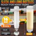 Set of 6 Inverted Condiment Squeeze Bottles 16 oz Upgraded Design with Added Sealing Gaskets, Self-Closing Valve, Easy-to-Fill Clear Bottles for Sauces, Dressings, Ketchup, Mustard for Everyday Use