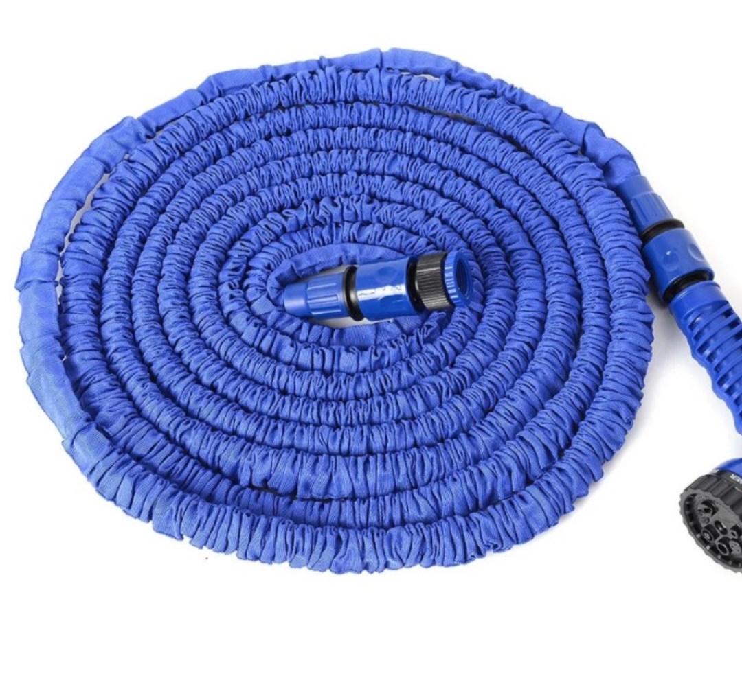 Expanding Flexible Garden Water Hose w/ Spray Nozzle in Blue (75ft) - CycloneSound