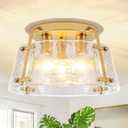 Gold Semi Flush Mount Ceiling Light, 3-Light Modern Hammered Glass Chandelier Entryway Light Fixtures Kitchen Lighting Close to Ceiling Light for Hallway Dining Room Bathroom Bedroom Foyer