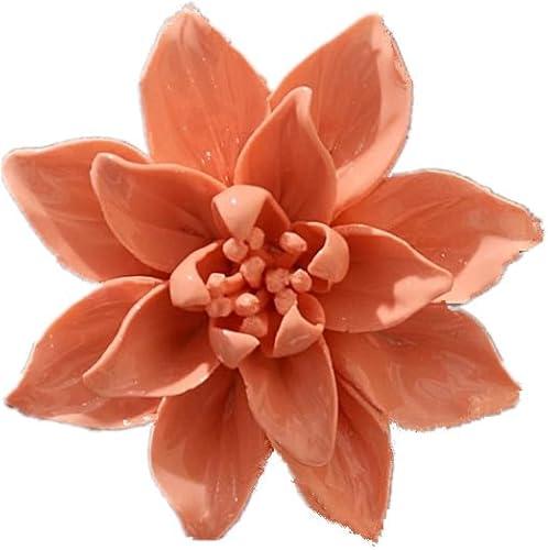 AMERRY Ceramic Flower Wall Art, Artificial 3D Flower Wall Art, Handmade 3D Wall Art Hanging Sculpture, Porcelain Flower Wall Decoration for Home Office Decor (Orange,Magnolia,3.54")