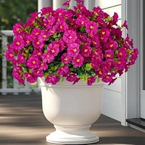 Lnoicy Artificial Flowers for Outdoor 14 Bundles Eucalyptus Fake Flowers for Planter, UV Resistant Fake Morning Glory for Home/ Porch/ Garden Decoration（Magenta）