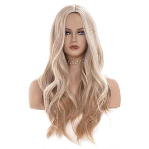 26 Inches Light Blonde Mix Strawberry Blonde Wigs for Women Long Wavy Middle Part Wig Natural looking Synthetic Fluffy Hair for Cosplay,Halloween,Daily Use