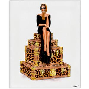 Stupell Industries Stylish Gal and Suitcases Canvas Wall Art design by Ziwei Li, 20 x 16 (Gold)